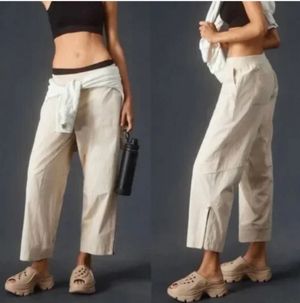 Anthropologie Daily Practice Straight Leg Ankle Pants Sz M Ivory Cream